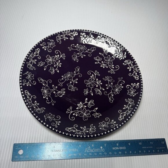 Temptations Purple Floral Lace 10.5" Dinner Plates Set Of 4 (Eggplant) - Picture 1 of 4